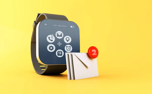 3d relógio inteligente exibindo nova notificação mensagem . — Fotografia de Stock