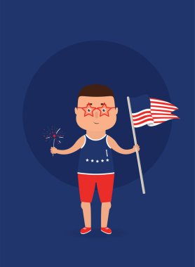 Vektör illüstrasyon. Elinde Abd bayrağı olan adam.