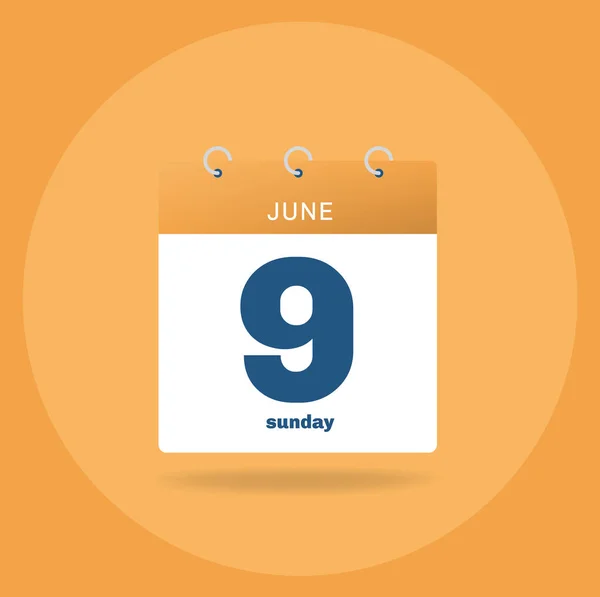 Calendario del día con fecha 9 de junio . — Archivo Imágenes Vectoriales