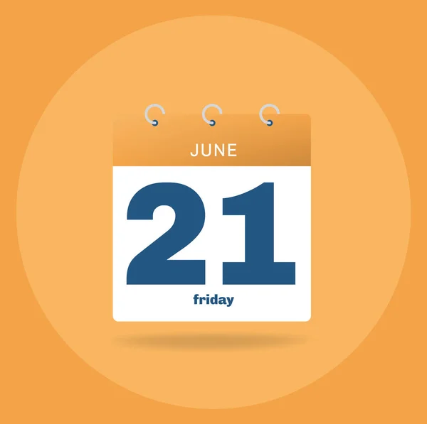 Calendario del día con fecha 21 de junio . — Archivo Imágenes Vectoriales