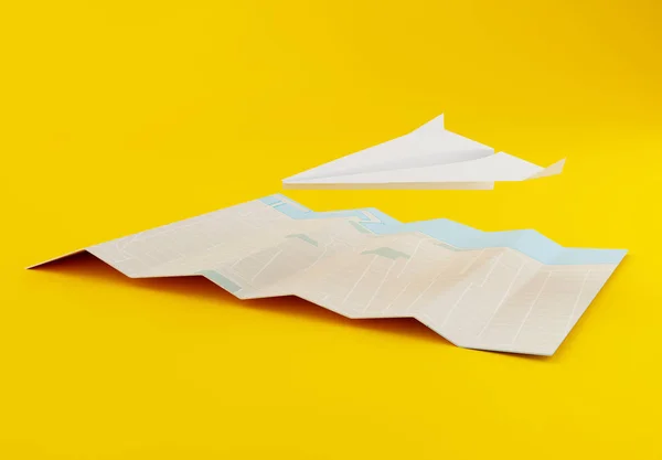 3D Papierflugzeug mit Weltkarte — Stockfoto