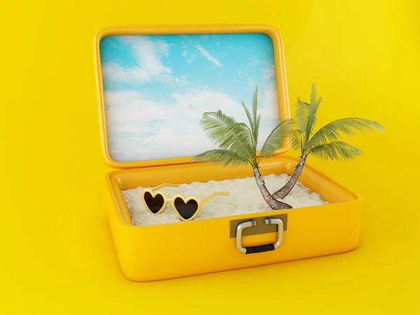 Cestovní kufr. koncept dovolenou Beach — Stock fotografie