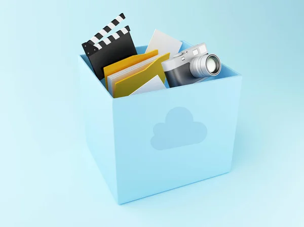 3d Cloud box with files. Cloud storage — Stock Photo, Image