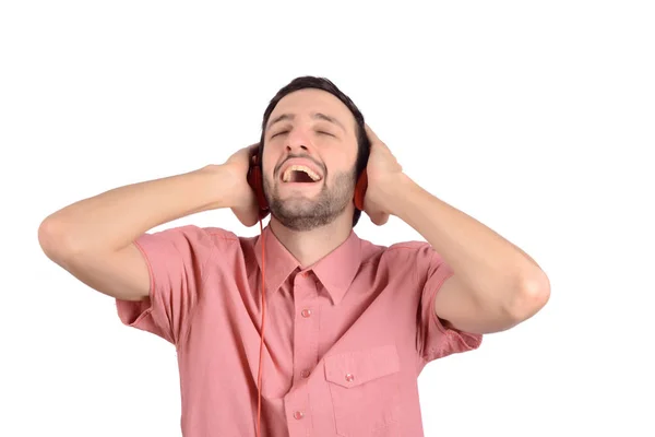 Jovem engraçado homem com fones de ouvido — Fotografia de Stock