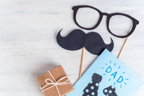 Boldog Apák nap üdvözlőlap Photo Booth kellékek szemüveg — Stock Fotó