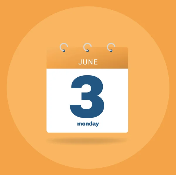 Day calendar with date June 3. — Stock Vector