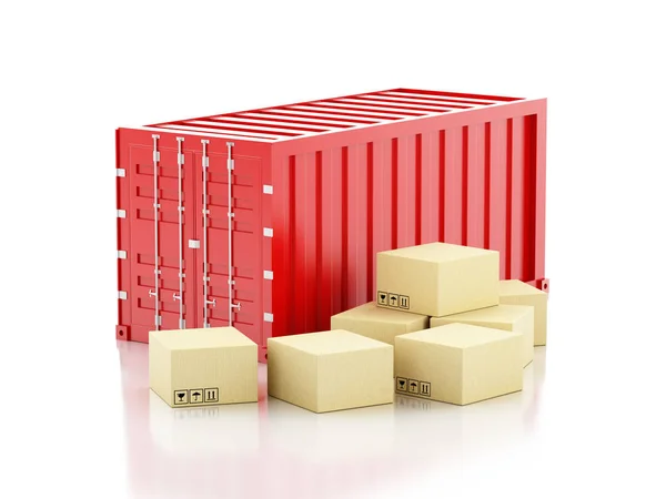 3D container met kartonnen dozen. — Stockfoto