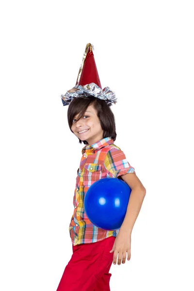 Jongetje met feest hoed en ballon. — Stockfoto