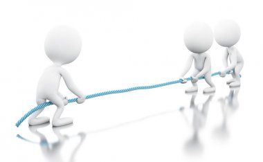 3d Beyaz iş adamları ipi çekerek