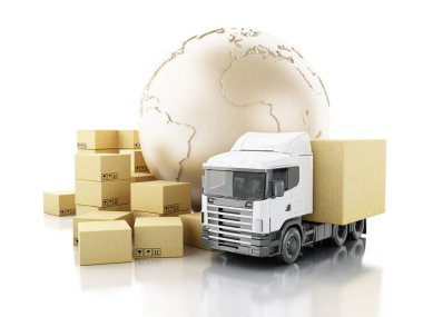 3D karton kutular. Teslimat kavramı.