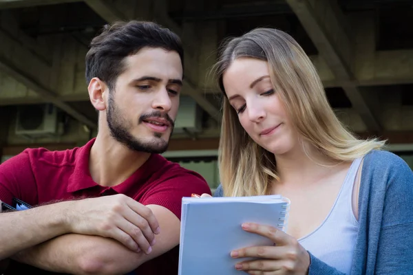 Grupo de estudiantes universitarios que estudian juntos al aire libre —  Fotos de Stock