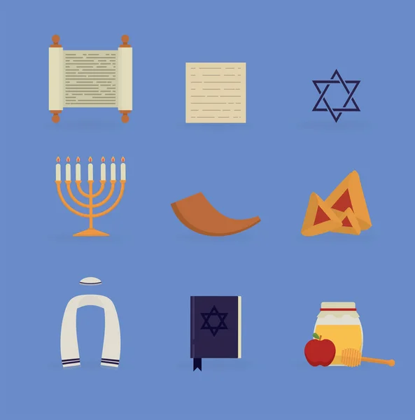 Σύνολο επίπεδης εικόνας εβραϊκής κουλτούρας — Διανυσματικό Αρχείο