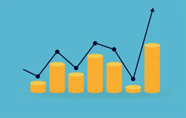 Ilustracja wektorowa. Wykres finansowy z monetami. — Wektor stockowy