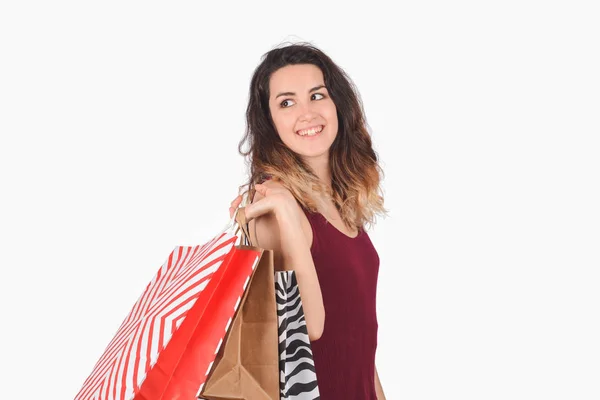 Mujer sosteniendo bolsas de compras . —  Fotos de Stock