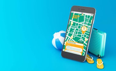 3d Smartphone bir restauran bulmak için Gps harita navigasyon uygulaması gösteren