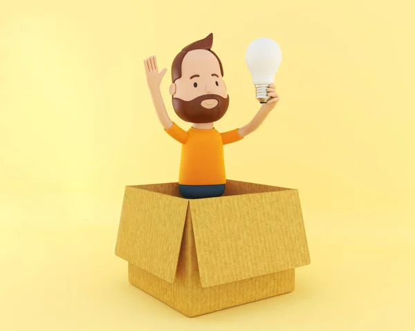 3d People with light bulb in box.