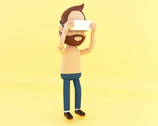 3D tecknad karaktär med Virtual Reality glasögon — Stockfoto