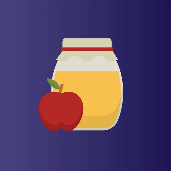 Icono plano de miel con manzana para Rosh Hashaná — Vector de stock