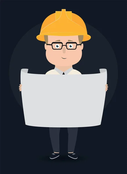 Vector illustration. Architect with blueprints. — Stock Vector