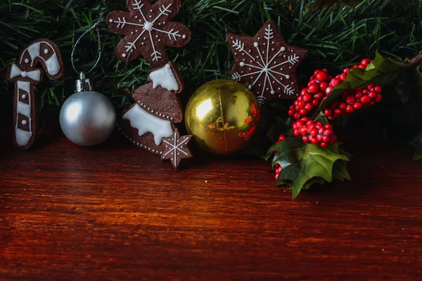 お祝い枝 fir クリスマス クッキーのクローズ アップ表示 — ストック写真