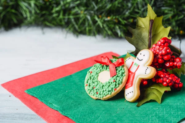Colorful Christmas cookies with festive decoration — Stock Photo, Image