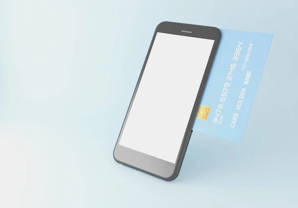 3D带信用卡的智能手机. — 图库照片