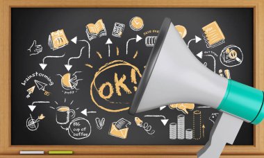 boş yazı tahtası ile 3D megafon.