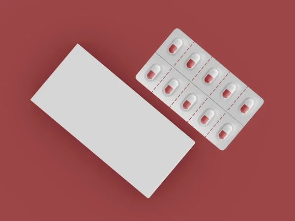 3Dイラスト 孤立した背景に丸薬と医学ブリスターパック モックアップ 医薬品包装 医学の概念 — ストック写真