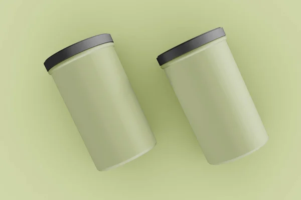 Illustration Two Blank Green Cylindrical Packaging Isolated Background Mockup Template — Stock Photo, Image
