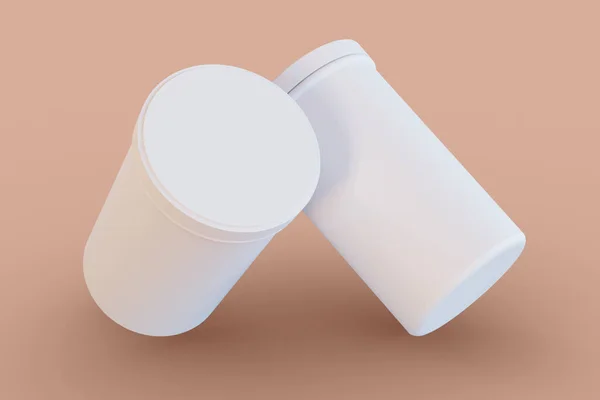Illustration Deux Emballages Cylindriques Blancs Vides Sur Fond Isolé Modèle — Photo