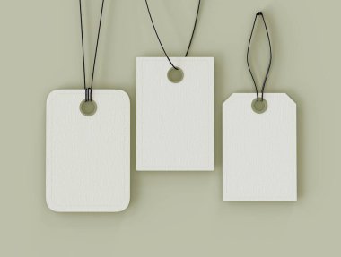 3D Illustration. İzole edilmiş arkaplanda etiket fiyat etiketleri. Fiyat etiketi, hediye etiketi, satış etiketi. Dükkan konsepti.