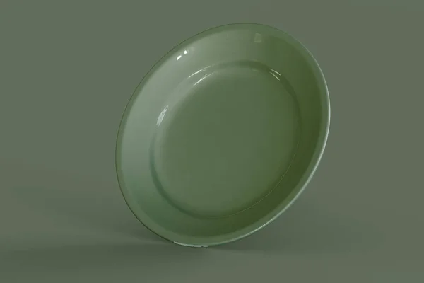 3D Illustration. Empty green plate mockup on isolated background. Plate ready for your design and logo.