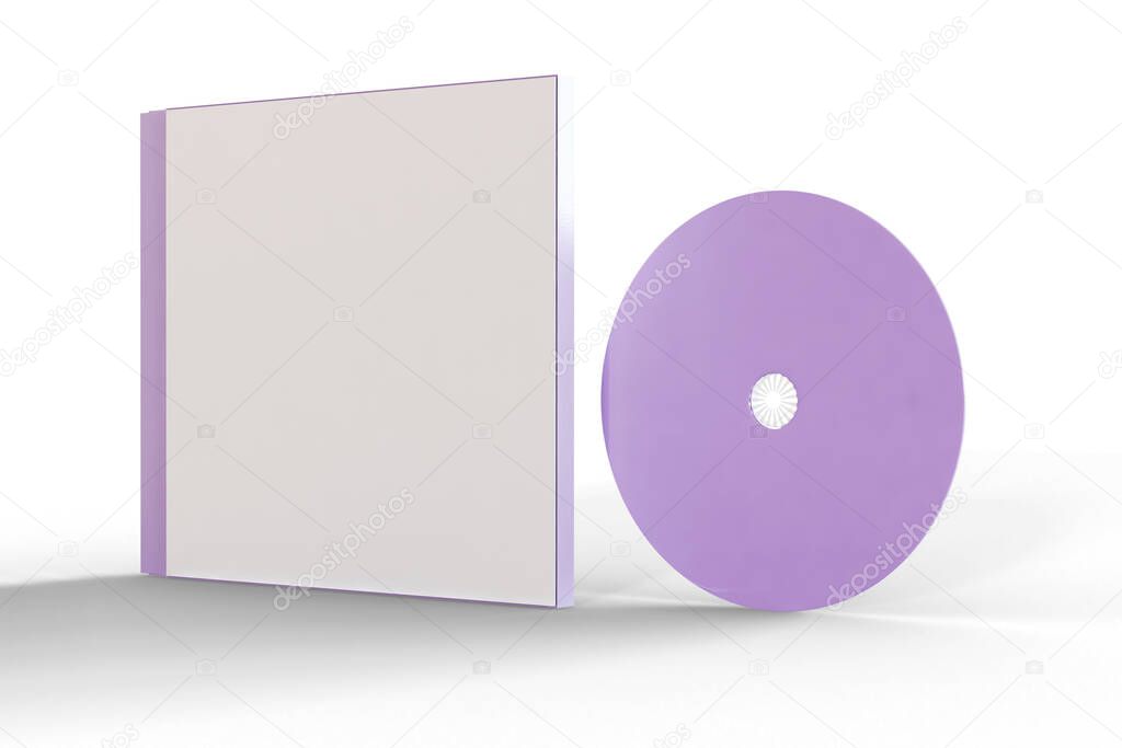 3D Illustration. Cd case and disc on isolated background. Mockup template design concept. CD or DVD compact disc.
