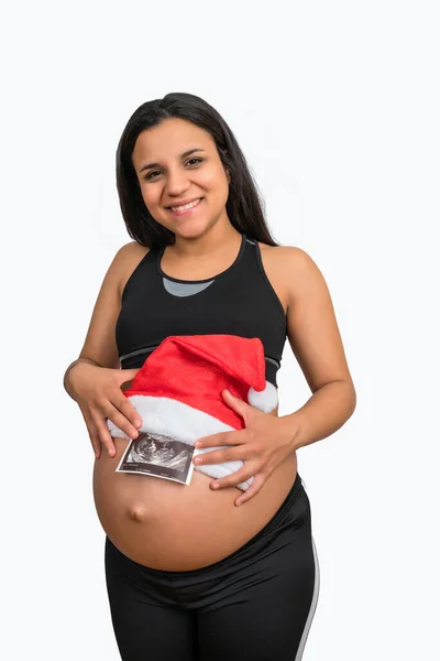 Primo Piano Della Donna Incinta Che Tiene Mano Foto Dell — Foto Stock