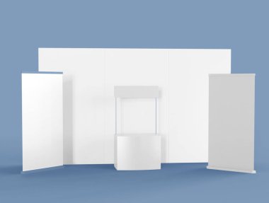 3D Illustration. Sergi ve promosyon ayrı bir arka planda duruyor. Marka ve Şirket kimliği. İş konsepti.