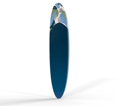 3D Illustration. İzole edilmiş beyaz arka planda modern sörf tahtası. Su sporları konsepti.