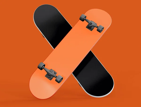 Инсталляция Черный Оранжевый Скейтборд Изолированном Оранжевом Фоне Городская Деятельность Концепция — стоковое фото
