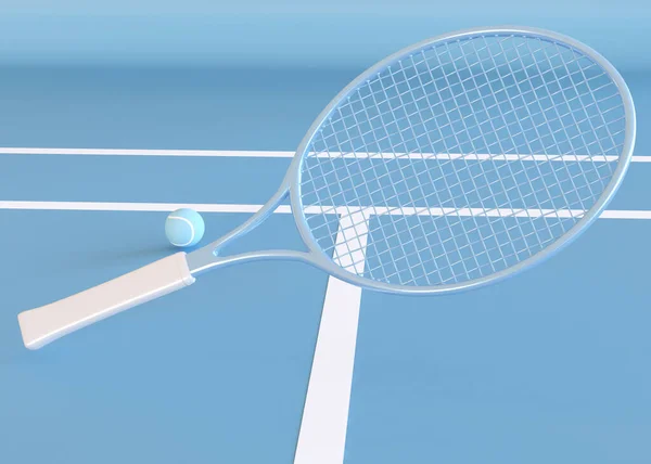3Dイラスト テニスラケットとボール 抽象的なテニスの背景 最小限の概念 スポーツコンセプト — ストック写真