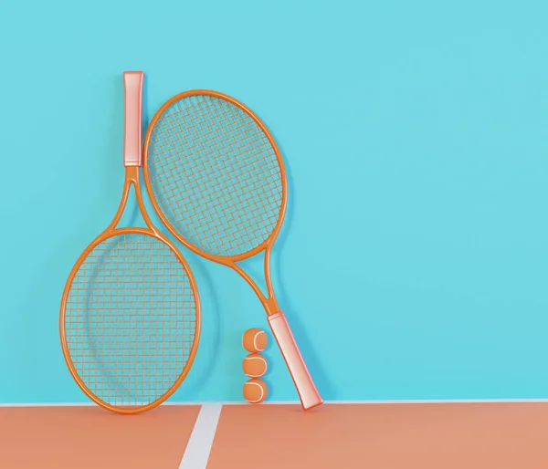 Illustration Uppsättning Två Tennisrack Och Bollar Abstrakt Tennis Bakgrund Minimalistiskt — Stockfoto