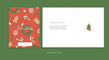 Vektör İllüstrasyonu. Mutlu Noeller tebrik kartı. Tebrik kartı şablonu tasarla. Tatil kavramı.