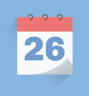 Vektör çizimi. 26. tarihli basit takvim. Takvim simgesi ve planlayıcı kavramı.