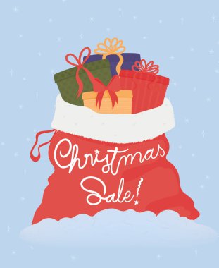 Vektör İllüstrasyonu. Noel indirimi tasarım şablonu. Mevsimlik indirim promosyonu. Satış ve tanıtım konsepti.