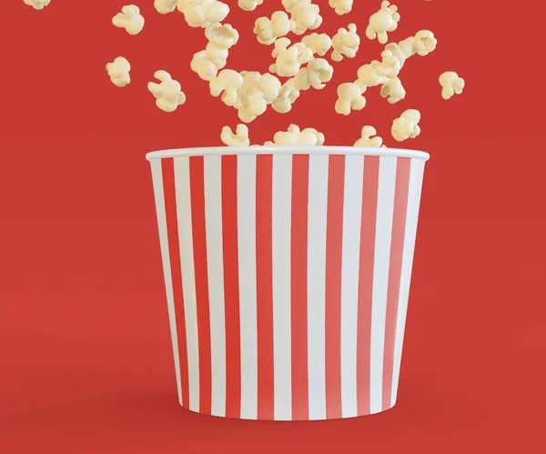 Illustration Popcorn Rot Weiß Gestreiften Eimer Auf Rotem Hintergrund Unterhaltungsbox — Stockfoto
