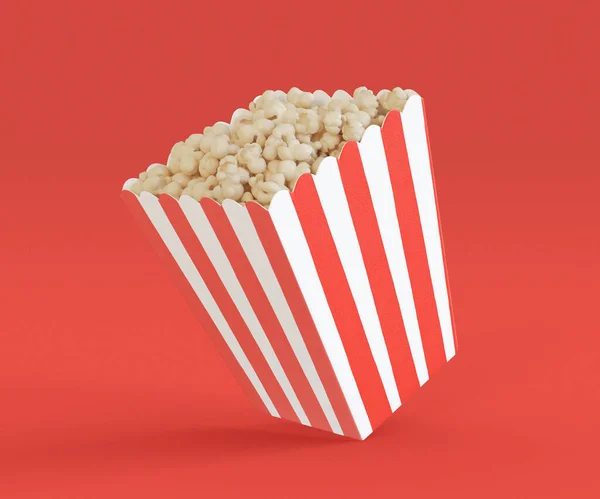 Illustration Popcorn Rot Weiß Gestreiften Eimer Auf Rotem Hintergrund Unterhaltungsbox — Stockfoto