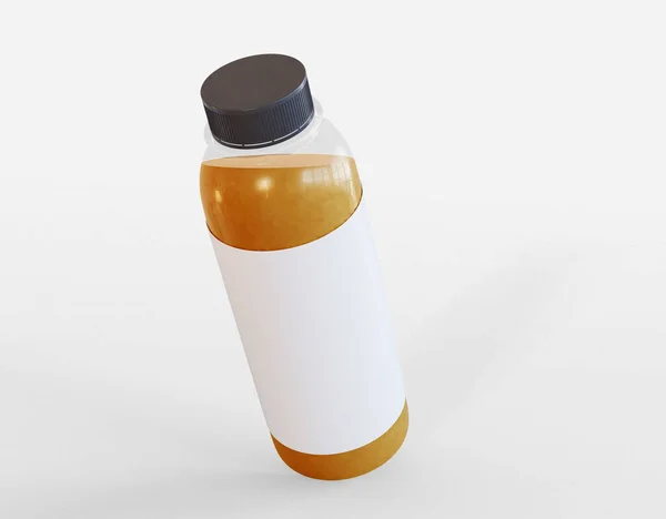3D说明 新鲜果汁瓶模仿孤立的白色背景 天然和提神的饮料 包装和品牌概念 — 图库照片