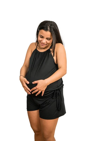 Close Pregnant Woman Touching Her Big Belly Pregnancy Motherhood Expectation — Stock Photo, Image