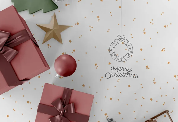 3Dイラスト 装飾や装飾が施されたクリスマスの背景 メリークリスマスと幸せな新年のコンセプト — ストック写真