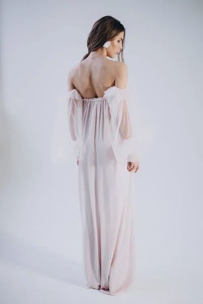 Vue Arrière Femme Portant Robe Dans Style Boho Debout Sur — Photo