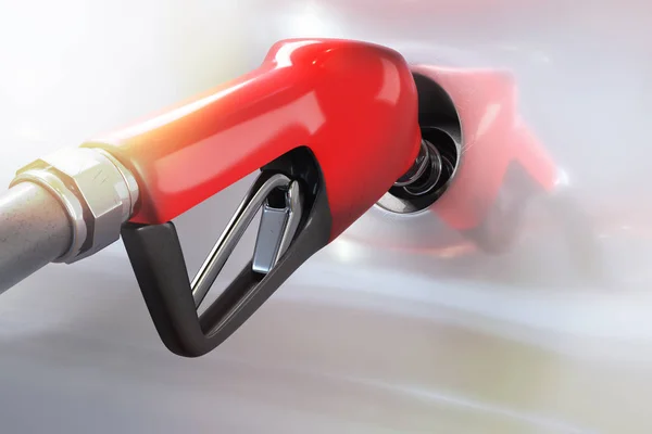 Rendering Benzina Rossa Dispenser Rifornimento Una Macchina Bianca Con Illuminazione — Foto Stock