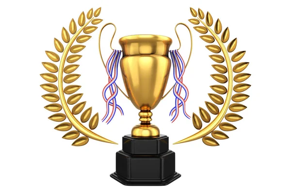 Rendering Golden Trophy Laurel Wreath Isolated White Background Clipping Paths — Stock Photo, Image